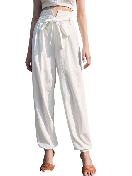 

notched waist belted carrot pants n0vy#, Black;white