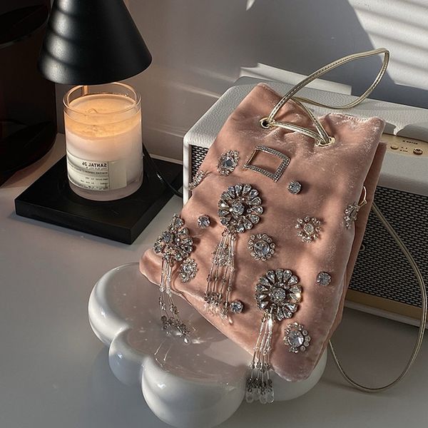 

firmranch luxury retro velvet mini handbag handmade diamond bead tassel banquet dress date pouch dinner bag female