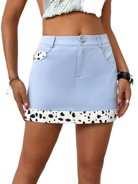 

dalmatian print zipper fly straight skirt 30ug#, Black