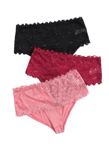 

plus 3pack lace panty set b6n9#, Black;white