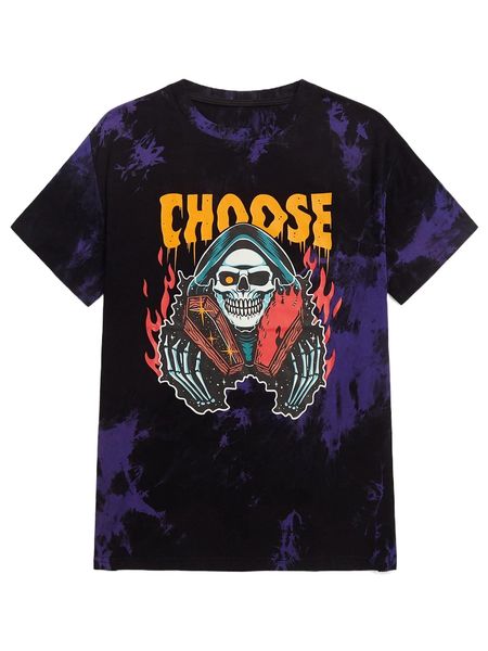

romwe x jrart guys letter skull graphic tie dye tee j7ks#, White;black