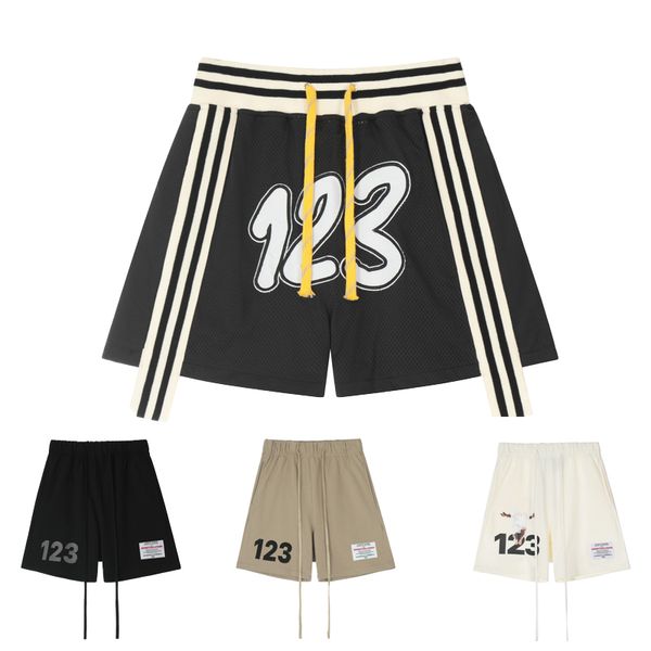 

2022 designer summer streetwear mens shorts classic letter 123 loose striped drawstring waist oversize high street sweatshorts thin hip hop, White;black