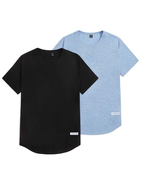 

men 2pcs curved hem tee p04z#, White;black