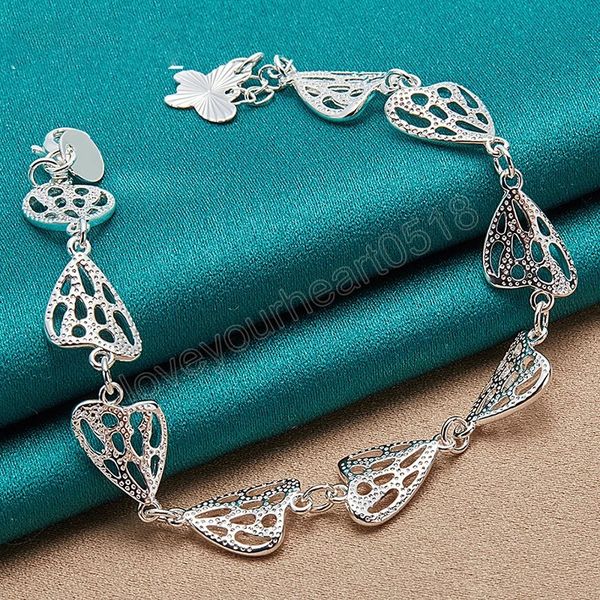 

925 sterling silver hollow heart butterfly chain pendant bracelet for women wedding engagement party fashion jewelry, Golden;silver