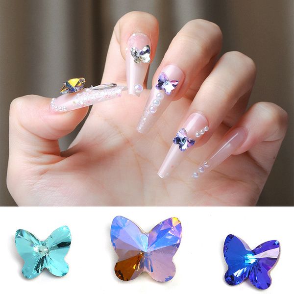 

100pcs /lot diy nail mobile accessories spacers aurora symphony butterfly glass bottom drill special-shaped decoration ba08, Bronze;silver
