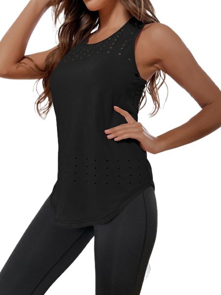 

breathable softness hollow out curved hem sports tank n4o9#, Gray
