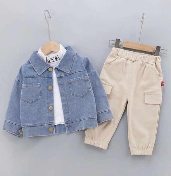 

autumn winter denim coats kids set clothing baby girls clothes for pants 2pcs sets children boys suits 1 2, White