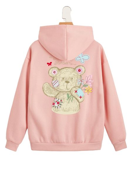 

cartoon graphic zipper up thermal hoodie a6lj#, Black