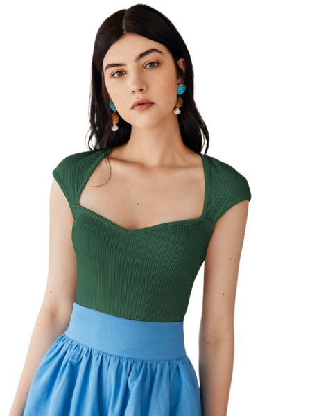 

cap sleeve rib-knit tee 11ik#, White