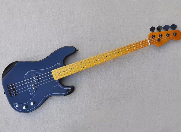 

4 strings black electric bass guitar with yellow maple fingerboard