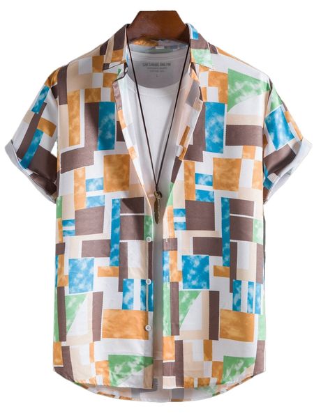 

men random geo print shirt without tee j3ep#, White;black