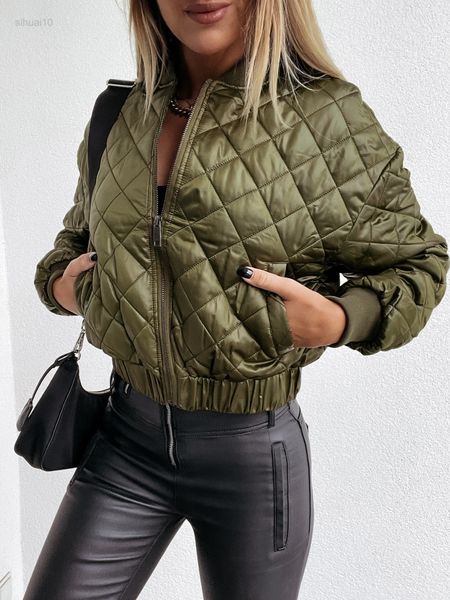 

women long sleeves solid color short zipper bomber jacket outfit jackets cotton parka autumn and winter new 2022 l220725, Black