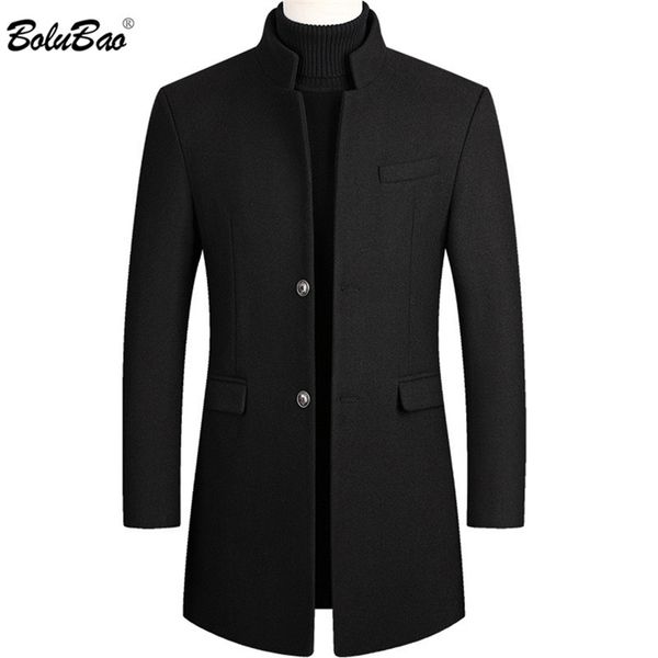 

bolubao men winter wool blends coat men's fashion solid color simple coat male comfortable wool blend overcoat 201222, Black