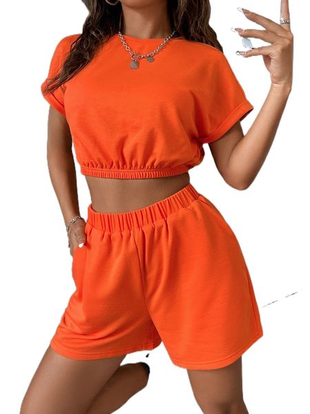 

cuffed sleeve crop tee & track shorts 16ts#, White