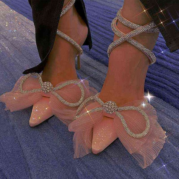 Yeni moda yüksek topuklu ayakkabılar bowknot rhinestones şeffaf topuklar yabancı ticaret düğün nedime 220520