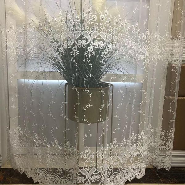 Vorhang Vorhänge Europäische elegante weiße Perlen Tüll Vorhänge für Wohnzimmer 3D Stickerei ästhetische Perlen Fenster Schlafzimmer #VTCurtain Curt