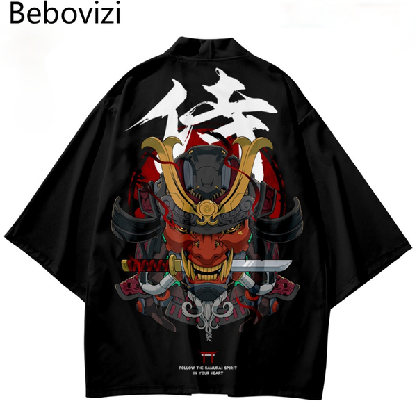 

japanese samurai print kimono streetwear men women cardigan cosplay haori yukata harajuku robe clothes plus size 5xl 6xl, Red