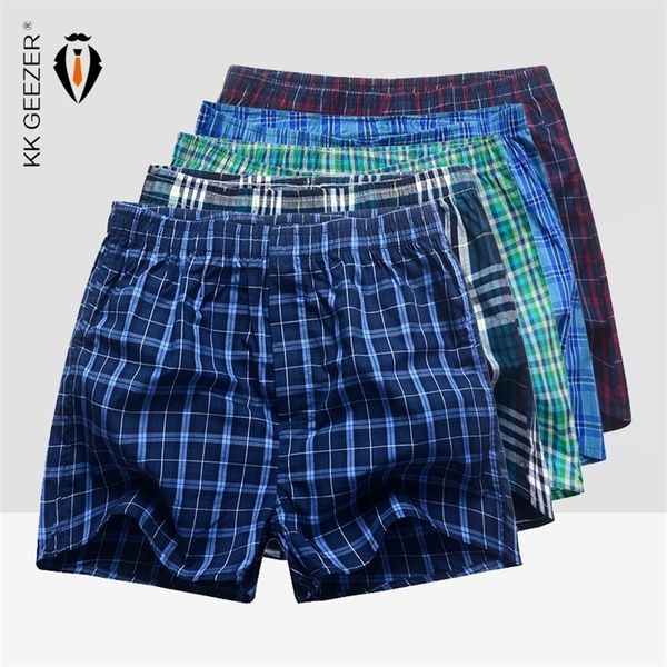 

mens underwear boxers shorts casual cotton sleep underpants packag plaid loose comfortable homewear striped panties 220704, Black;white