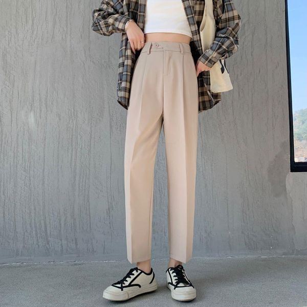 

harem ankle-length pants women high waist pockets suits loose ol solid spring trousers female summer 1183, Black;white