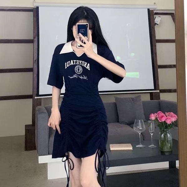 

big dress female fat mm belly thin design sense drawstring fold bag hip skirt summer, Black;gray