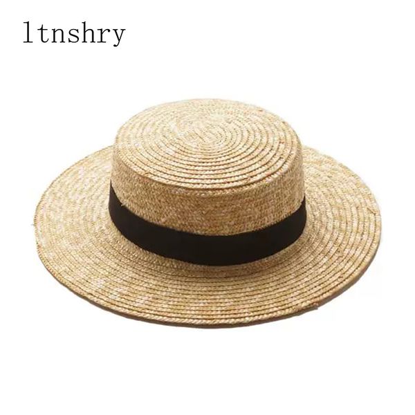 

pop summer women s boater beach hat female casual panama lady brand classic flat bowknot straw sun women fedora 220708, Blue;gray