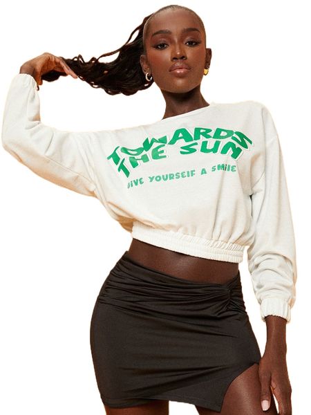 

newness slogan graphic drop shoulder crop sweatshirt z9ie#, Black