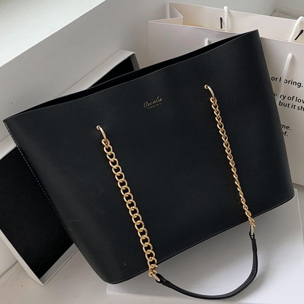 

solid color pu leather shoulder bags for women 2021 chain design large capacity tote bag luxury hand bag female handle bag