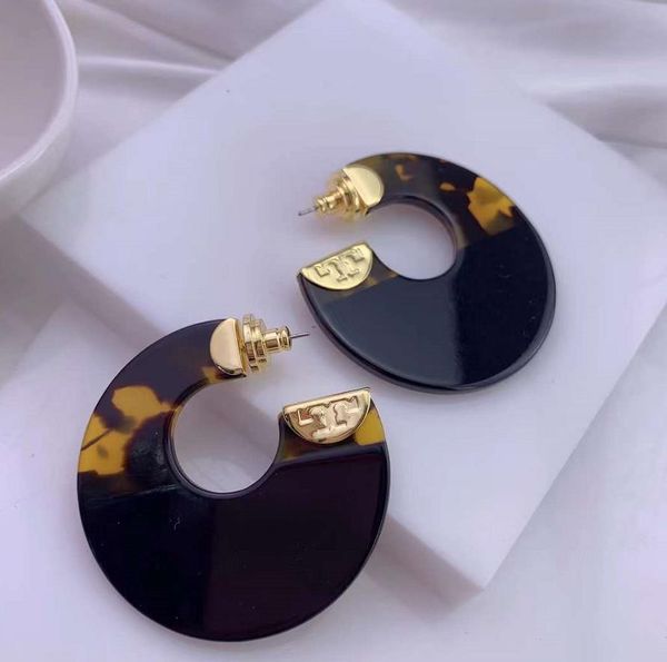 

new hoop & huggie real 18k gold plated leopard print acrylic resin brand earring earrings letter, Golden;silver