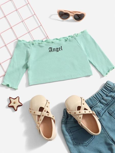 

baby letter graphic lettuce trim off shoulder she, Blue