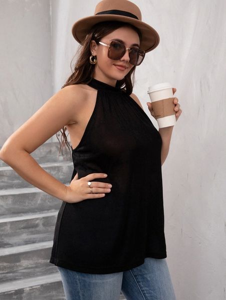 

plus keyhole back halter n7zb#, Black