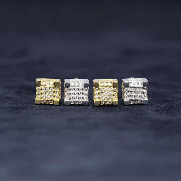 

stud hiphop geometric d color moissanite earrings for women men 925 sterling silver vvs1 gra square gift, Golden;silver