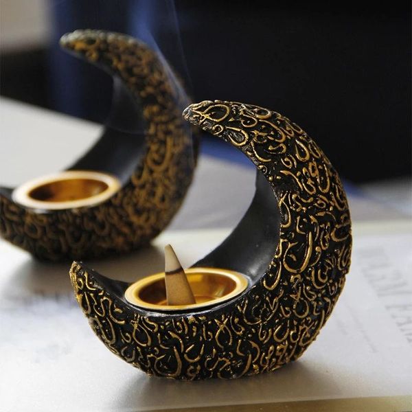 Titulares de velas Crescent Resin Censer Incense Burners Eid Mubarak Decoração de desktop de desktop