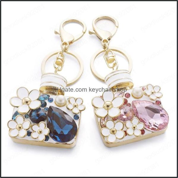 

key rings jewelry lovely flower rhinestone bottle keyrings women crystal bag pendant for car chains holder drop delivery 2021 dwaif, Slivery;golden