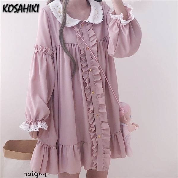 

kosahiki summer cute dress women harajuku pink ladies ruffle lace patch kawaii dresses lolita cosplay sweet loose vestidos 220510, Black;gray