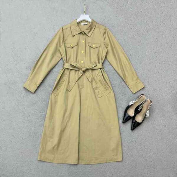 

womens designer dresses 22ss autumn and winter metal button embroidery pattern long-sleeved trench coat dress luxury dress for women clothin, Black;gray