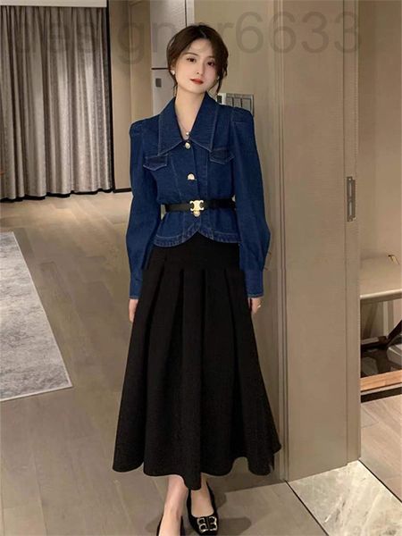 

casual dresses designer 10219# spring female tea break kikyo fairy skirt temperament mori super cowboy suit dress w0gh, Black;gray