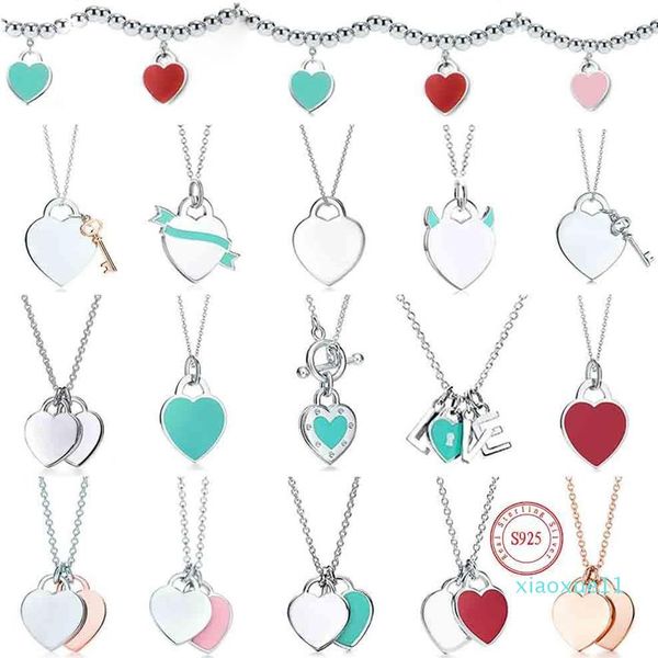 

luxury- tiff necklace 925 silver pendant necklaces female jewelry exquisite craftsmanship with official logo classic blue heart wh223r