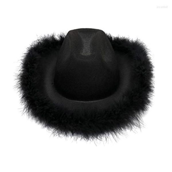 Cappelli a Tesa Larga Piuma Grande Donna Uomo Cappello Fedora per Autunno Inverno Elegante Lady Trilby Feltro Homburg Jazz Regolabile T8DEWide WideWide Pros2