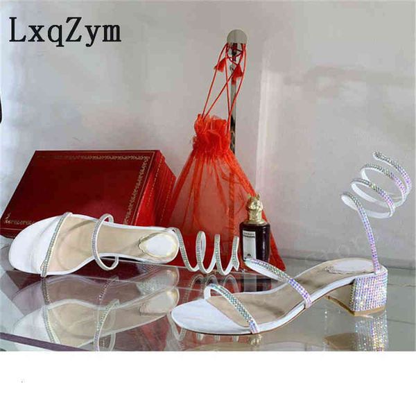 

sandals shiny crystal snake crossover ankle strap for women open toe low chunky heels summer shoes sweet, Black