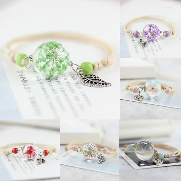 Perlenstränge 1 STÜCK Verkauf Geschenk Armreif Armbänder Ball Frauen Glück Gypsophila Gras Einstellbar Getrocknete Blume Schmuck Glas Lars22