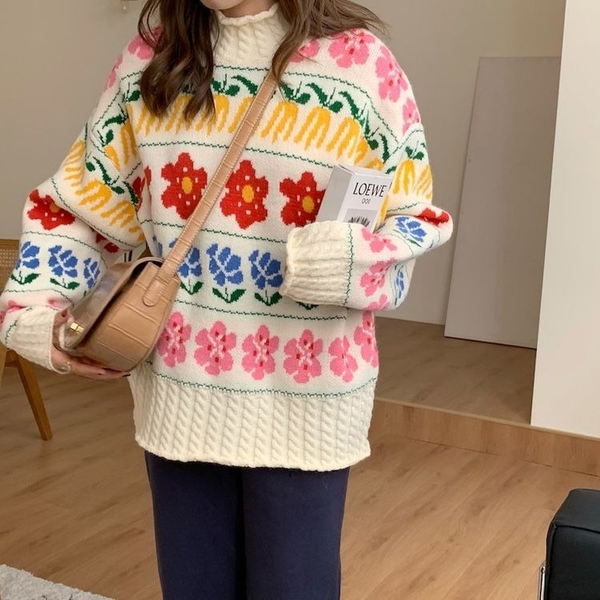 

knit women loose pullovers long sleeve oversize sweaters chic vintage jumpers lady clothes, White;black