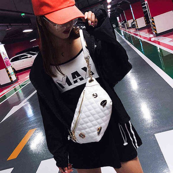 

women's waist bag navy badge belt s banana shoulder crossbody chest female fanny pack lattice hip purse 220531