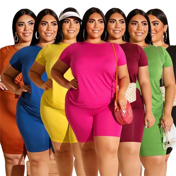 Plus size 2 peças conjunto mulheres verão casual shorts de camisa solta traje de suor de mulheres duas peças conjuntos de dropshipp de atacado T200704