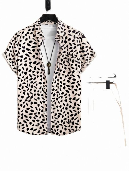 

men allover print shirt & drawstring waist shorts without tee a5go#, Gray