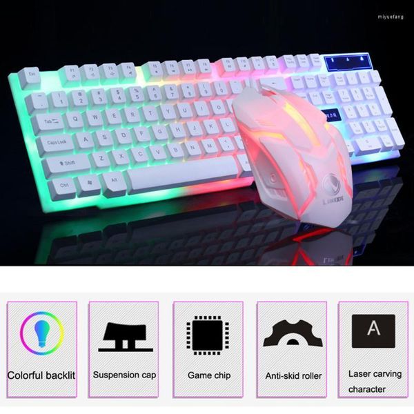 Tastiera Mouse Combo Gioco inglese retroilluminato con LED RGB Copritasti colorati Giocatore illuminato Simile sensazione meccanica Tastiera YE2.22