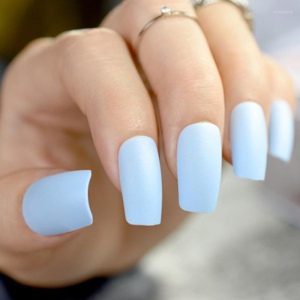 False Nails Sky Blue Fake Fake Matte Full Long Unh Nail Art Dicas 24 com adesivo de cola em 10 tamanhos Prud22