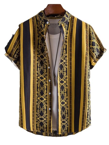 

men striped & scroll print mock neck shirt without tee 19im#, White;black