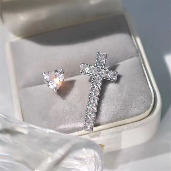 Choucong Marca Ins Stud Earrrings Simple Fashion Jewelry 925 Sterling Silver Heart 5A Cubic Zircon CZ Diamond Gemstones Women Cross Earing Gift Never Fade