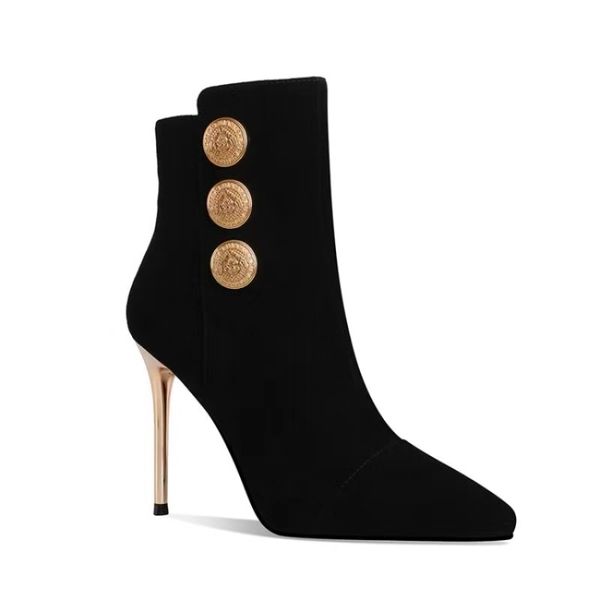 

2023cagole stud buckle embellished lamb leather heeled ankle boots side zip shoes pointed toe stiletto heel booties run way luxury designers