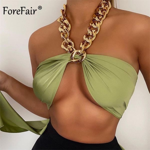 

forefair chic metal chain halter corset women sleeveless backless wrap chest green crop basic summer fashion 220318, White